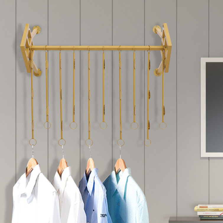 Rosdorf Park Gold Clothes Rack Wall Mounted Metal Garment Rack With
